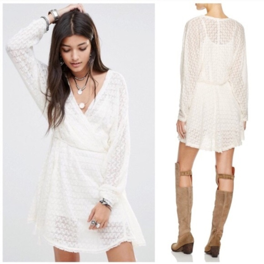 Free people white knit surplice dress-XS